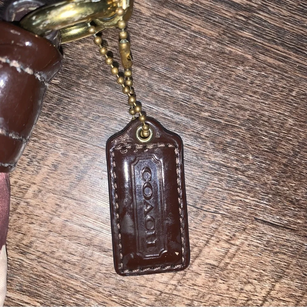 COACH Ashley Signature Satin Monogram Hobo Patent Leather Purse Purple Brown - Picture 7 of 11